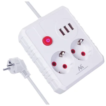 Maclean MCE388 W pagarinātājs, 2 ligzdas, 3x USB, 2500W, 3m, balts
