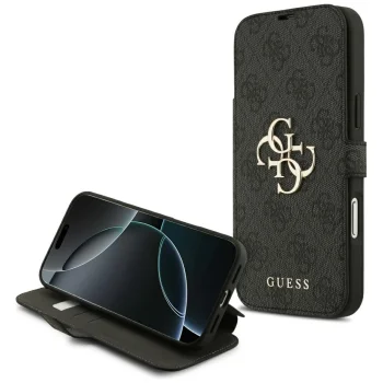 Guess Book 4G Metal Logo atverams vāciņš iPhone 18 Pro Max / 17 Pro Max, melns
