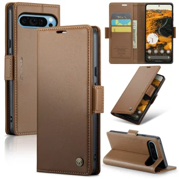 Google Pixel 9 Pro XL CASEME Wallet Magnetic Leather Case Cover, Brown | Telefona Vāciņš Maciņš Apvalks Grāmatiņa