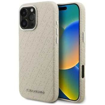 Karl Lagerfeld FW Stamped Karl MagSafe vāciņš iPhone 16 Pro Max, bēšs