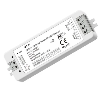 V1-F LED dimmers ar plūstošu pāreju, 12-48V, 1x 8A, Push-Dimm