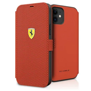 Ferrari iPhone 12 mini atverams vāciņš maciņš grāmatiņa On Track Perforated, sarkans