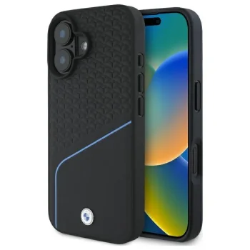 BMW Sign Leather Textured And Line MagSafe vāciņš iPhone 16, melns