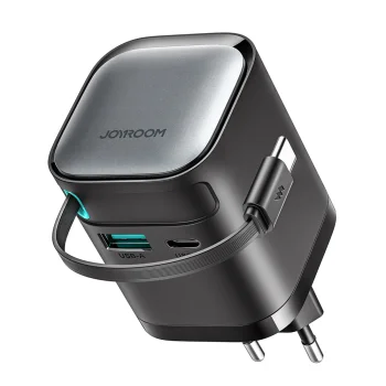 Joyroom JR-TCL02 65W GaN USB-A un USB-C lādētājs ar iebūvētu kabeli - melns