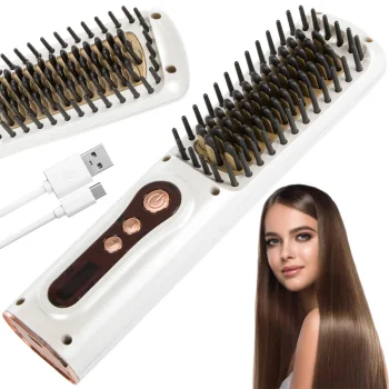 Matu Taisnojošā Suka Elektriskais Bezvadu Matu Taisnotājs, Balts | Hair Straightening Brush