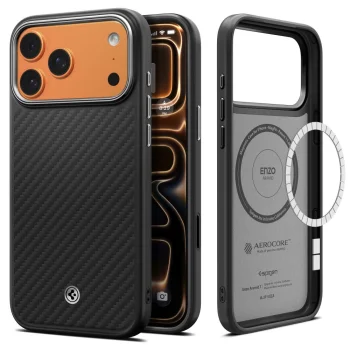 Spigen iPhone 17 Pro vāciņš Enzo Aramid T MagSafe, melns / sudraba