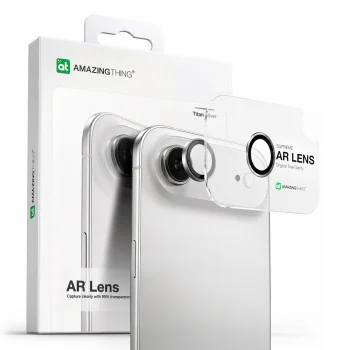 AmazingThing iPhone 17 Air kameras aizsargstikls ar sudraba alumīnija rāmi