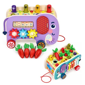 ECOTOYS koka izglītojošais aktivitāšu centrs zilonītis 8in1 ar ksilofonu un šķirotāju