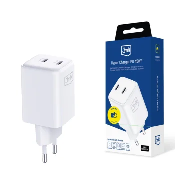 3mk Hyper Charger 45W 2x USB-C GaN sienas lādētājs, balts