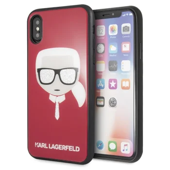 Karl Lagerfeld Iconic Glitter Karl`s Head vāciņš iPhone X / Xs, Sarkans