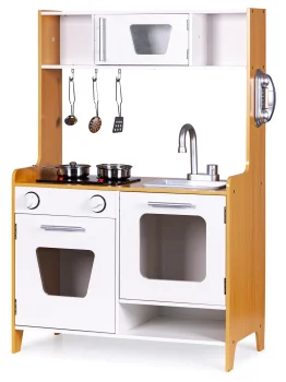 Ecotoys koka rotaļu virtuve bērniem ar gaismu un skaņu, 90 cm