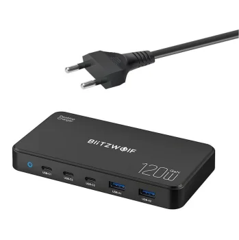 Uzlādes stacija Blitzwolf BW-i100 5-in-1, 120W, 3x USB-C, 2x USB-A