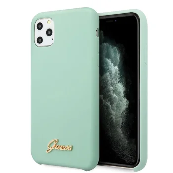 Guess iPhone 11 Pro Max vāciņš Silicone Vintage Gold Logo, zaļš