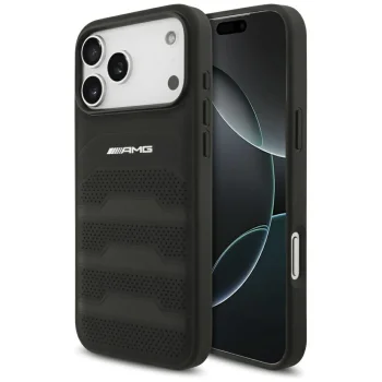 Mercedes AMG Leather Debossed Lines vāciņš priekš iPhone 18 Pro Max / 17 Pro Max, melns