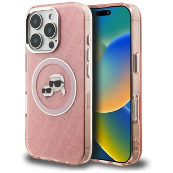 Karl Lagerfeld iPhone 16 Pro vāciņš IML Glitter MagSafe, rozā