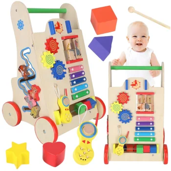 Attīstošs interaktīvs bērnu koka stumjamais staigulis | Baby Walker Pusher