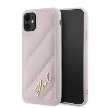 Karl Lagerfeld iPhone 11 / XR vāciņš Diagonal Quilted Script, rozā