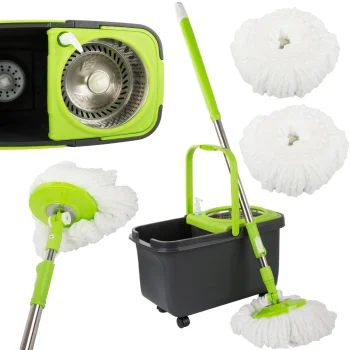 Rotējošais 360° grīdas mops ar spaini, dozatoru un 2 mikrošķiedras lupatiņām