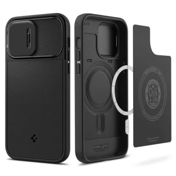 Apple iPhone 14 Pro Max 6.7'' Spigen Optik Armor Magsafe Case Cover, Black | Telefona Maciņš Vāks Apvalks Bampers