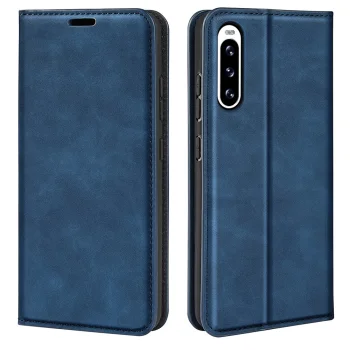 Sony Xperia 10 V Skin-touch Leather Wallet Book Case Cover, Blue | Telefona Vāciņš Maciņš Apvalks Grāmatiņa