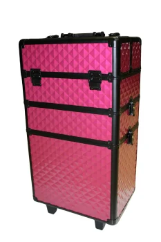 Profesionāls 3-in-1 kosmētikas koferis uz riteņiem 61x36x25 cm, melns ar rozā