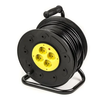 Pagarinātājs uz spoles 50 m, 4 ligzdas, 3x2.5 mm2, melns / dzeltens