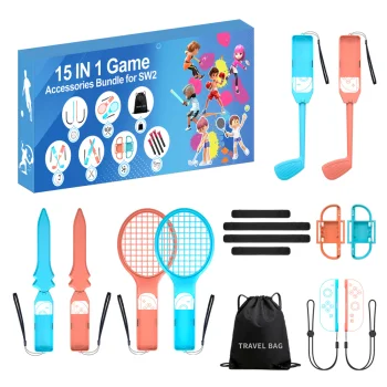 Aksesuāru komplekts 15-in-1 Nintendo Switch 2, oranžs un zils