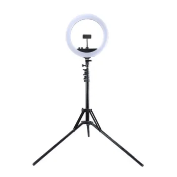 LED gredzenveida lampa 34.5cm ar statīvu līdz 1.85m, spoguli un turētāju