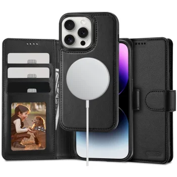 Tech-Protect iPhone 16 Pro atverams vāciņš maciņš grāmatiņa Wallet MagSafe, melns