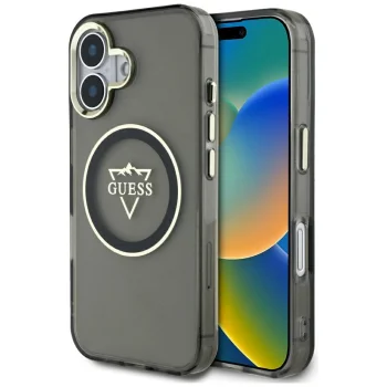 Guess IML Metal Mountain Logo MagSafe vāciņš iPhone 16 Melns