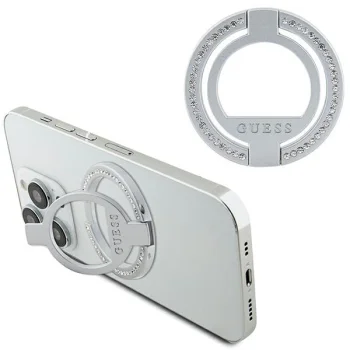 Guess MagSafe Ring Stand viedtālruņa turētājs ar kristāliem Sudraba