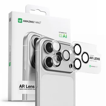 AmazingThing iPhone 17 Pro / 17 Pro Max kameras aizsargstikls ar melnu alumīnija rāmi