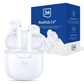 Bezvadu austiņas 3mk Movepods 5.4, Bluetooth 5.4, baltas