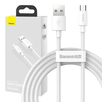 Micro USB kabeļu komplekts Baseus Simple Wisdom 2.1A 1.5m Balts 2 gab.
