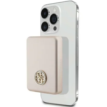 Guess MagSafe 4G Strassed Metal Logo bezvadu ārējais akumulators, 3000 mAh, 5W, zelta