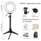 LED gredzenveida lampa 12 cm ar galda statīvu līdz 24,5 cm, RGBW, USB