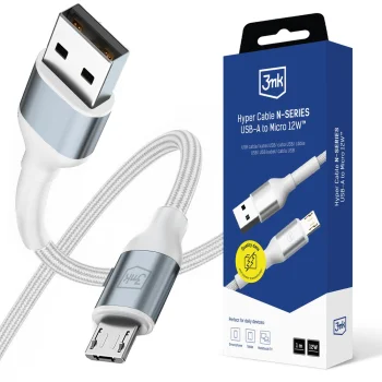 3mk Hyper Cable N-SERIES USB-A uz Micro USB kabelis 1m 12W, balts