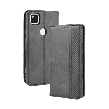 Google Pixel 4a Retro Magnetic Leather Case Cover with Card Slots, Black | Telefona Maciņš Vāciņš Apvalks...