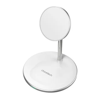 Magnētiskais bezvadu lādētājs ar statīvu CHOETECH 2in1 15W, balts