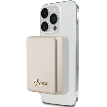 Ārējais akumulators Guess Metal Script Logo MagSafe 3000 mAh 5W, zelta