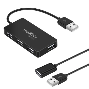 Maxlife USB centrmezgls ar 4 portiem un 1,5m kabeli, melns