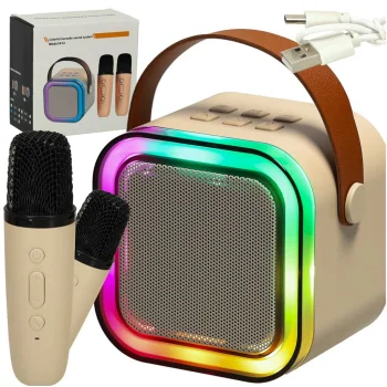 Karaoke komplekts ar Bluetooth skaļruni un 2 mikrofoniem, smilškrāsas