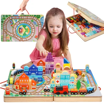 Dzelzceļš ar Vilcienu Koka Celtniecības Bloki "Pilsēta" | Wooden Toy Blocks