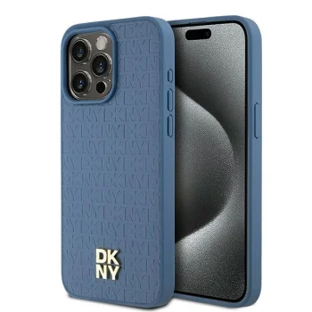DKNY iPhone 15 Pro Max vāciņš Leather Monogram Pattern MagSafe, zils
