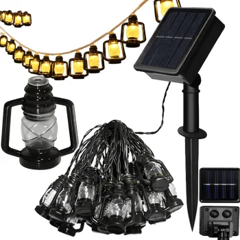 Solārā LED dārza virtene ar 30 lampionu lampiņām, 6.3m, melna
