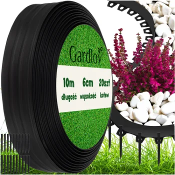 Dārza apmale 6cm x 10m Gardlov melna ar 20 tapām