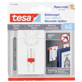 Regulējama līmnagla Tesa 77777 tapetēm un apmetumam līdz 2 kg, 2 gab., balta