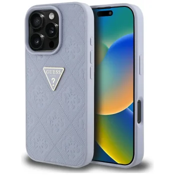 Guess vāciņš iPhone 16 Pro Max 6.9" PU Grained Hot Stamp 4G Triangle Metal, violets