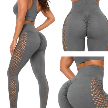 Sieviešu sporta legingi ar augsto jostasvietu un push-up efektu, pelēki, L/XL