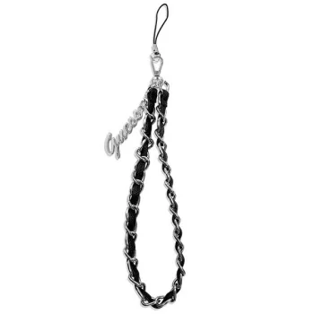 Guess Chain Metal Logo Charm telefona siksniņa, melna